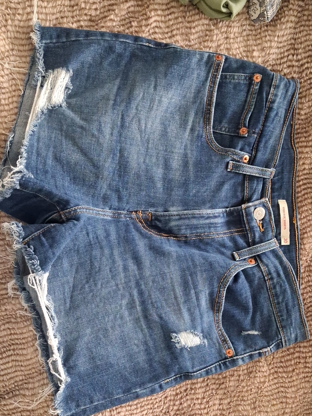 Levi's High-Rise Distressed Denim Shorts - Blue